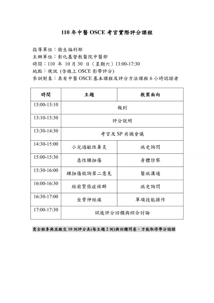 1101003_中醫OSCE考官培訓工作坊-實際評分_彰基 1101003_中醫OSCE考官培訓工作坊-實際評分_彰基