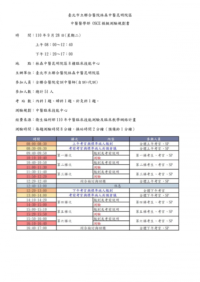0928北市聯OSCE測驗議程 0928北市聯OSCE測驗議程